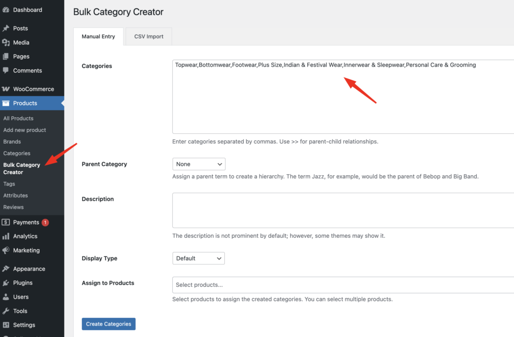 Bulk Category Creator - Adding Categories