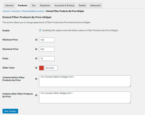 extend filter products by price widget