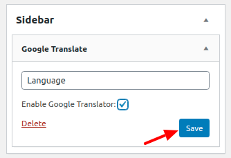 wordpress google translate widget save