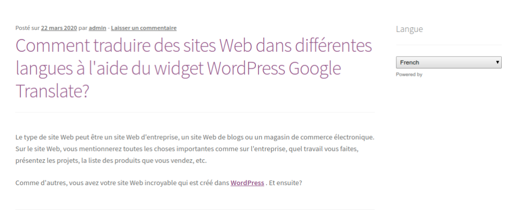 wordpress google translate