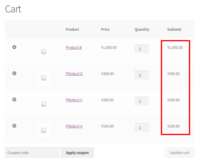 sort woocommerce products in cart and order - price high to low