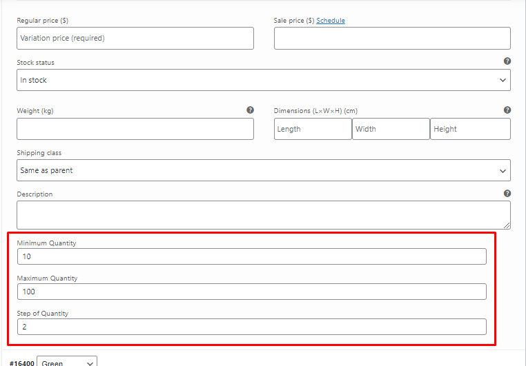 Minimum and Maximum Quantity for WooCommerce- Settings in Variable Product