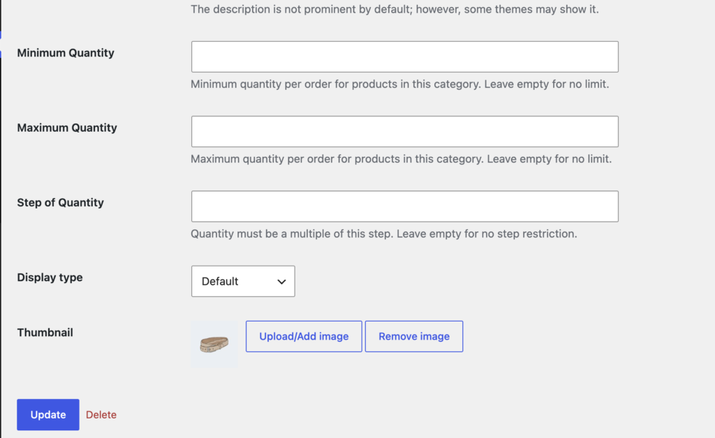 Minimum and Maximum Quantity for WooCommerce - Category level options